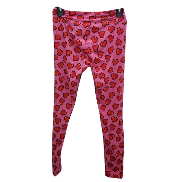 LuLaRoe Women's Hot Pink Red Nerd Geek Pixel Heart Gamer Girl Leggings One‎ Size - Picture 5 of 5